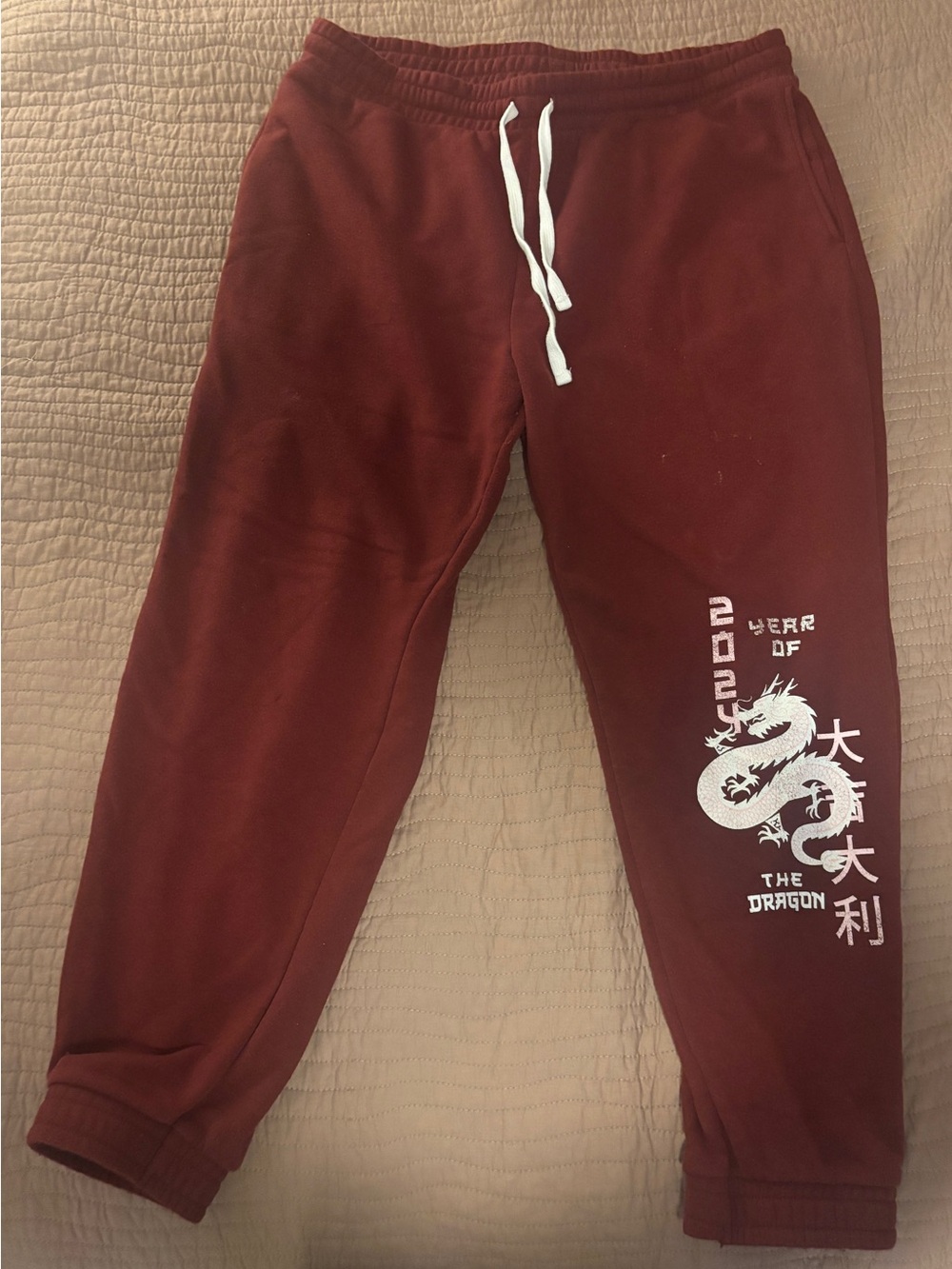 Grayson Threads Maroon Dragon Graphic Joggers with White Drawstring